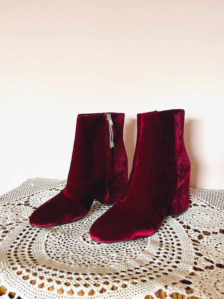 Sam Edelman Red Velvet Block Heel Boots