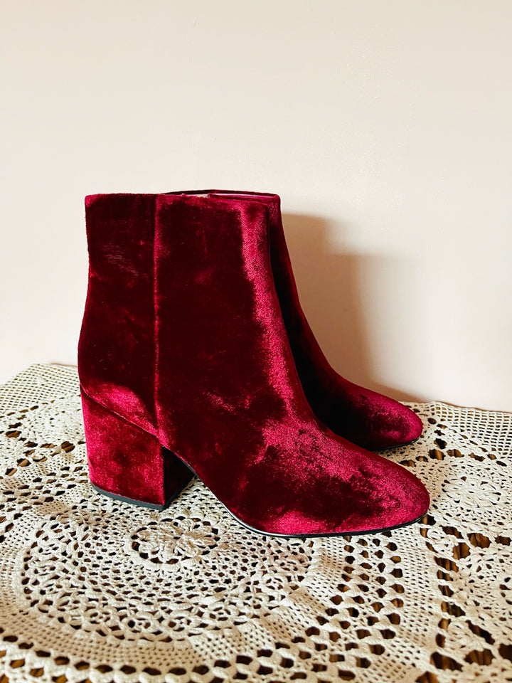 Sam Edelman Red Velvet Block Heel Boots