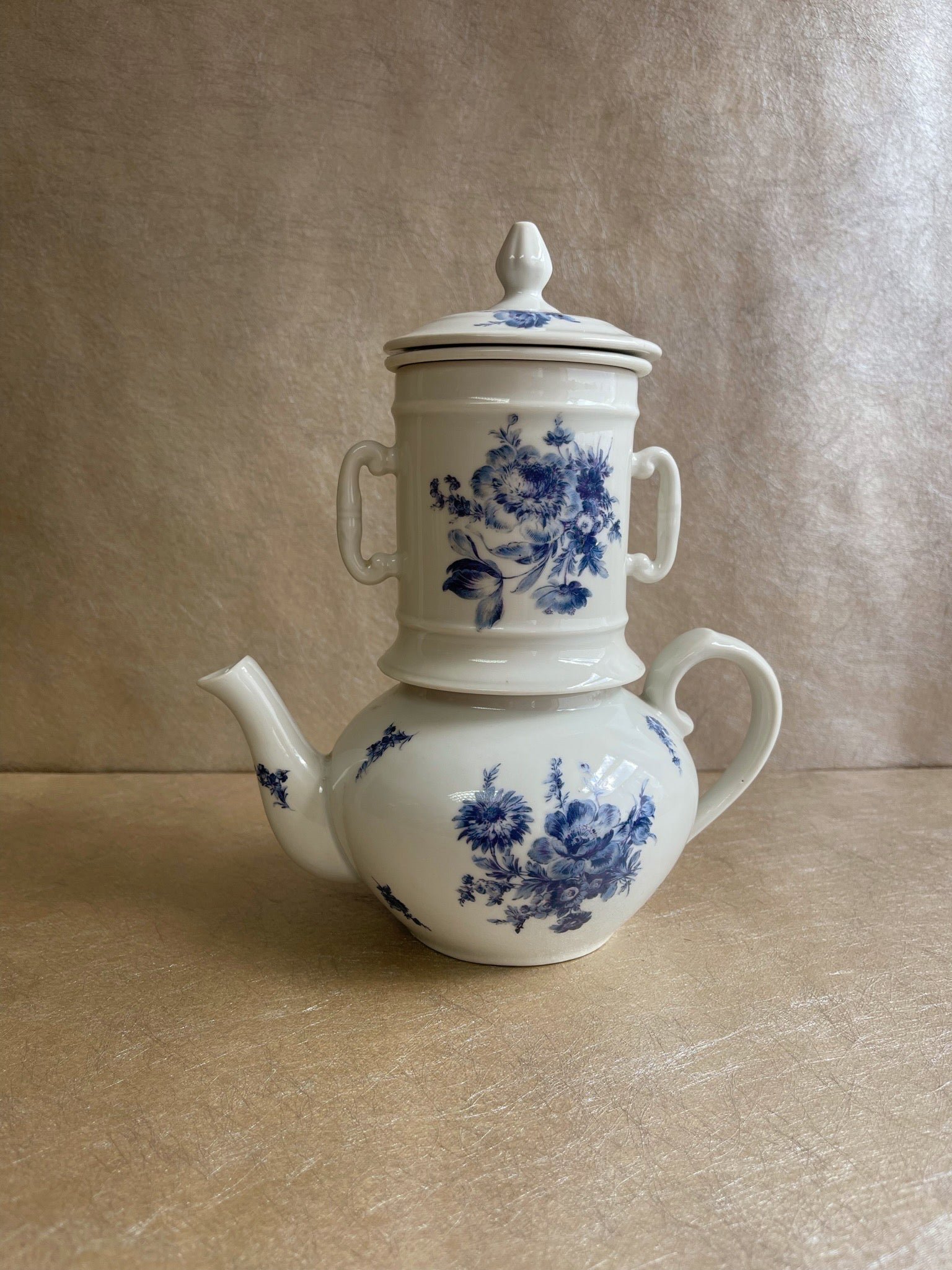 Stacked Ceramic French Teapot & Strainer