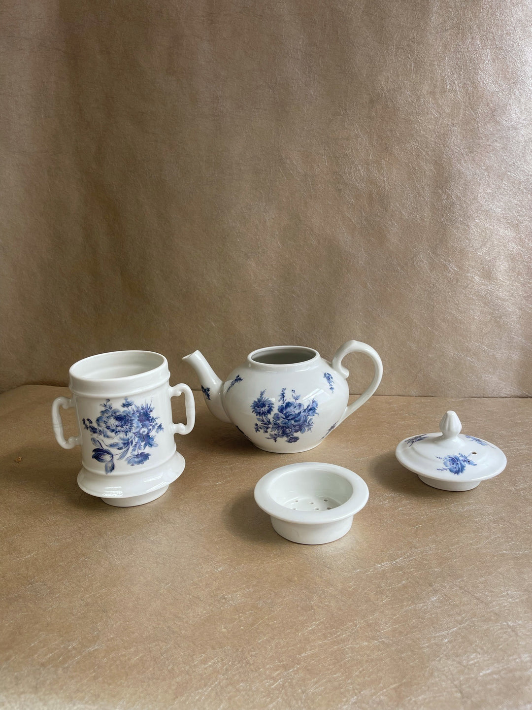 Stacked Ceramic French Teapot &amp; Strainer