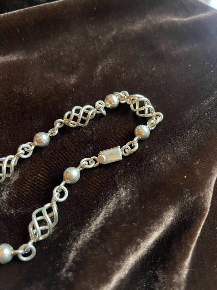 Twinkling Spiral &amp; Bobble Silver Necklace