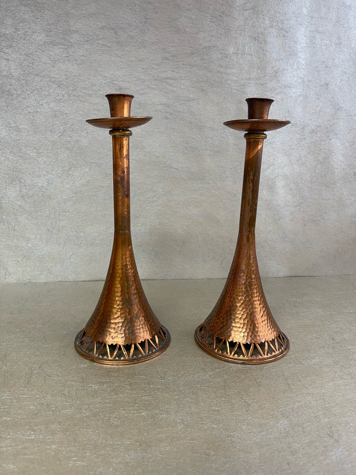 Vintage Copper Trumpet Candlestick