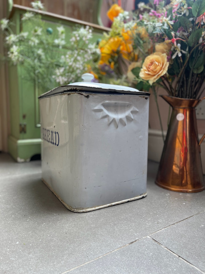 Vintage Enamel Bread Bin with Unique Handles