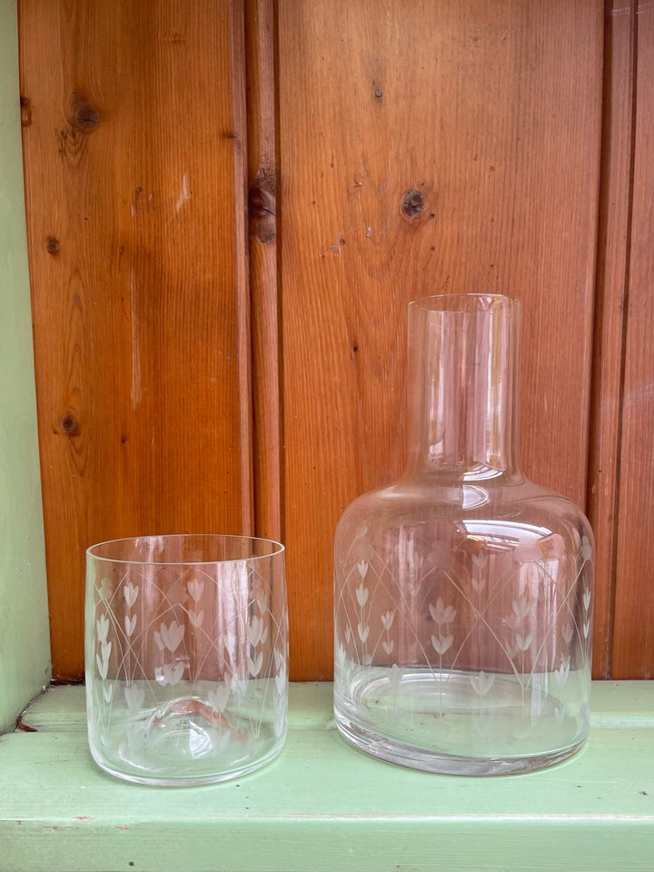 Vintage Etched Carafe &amp; Tumbler