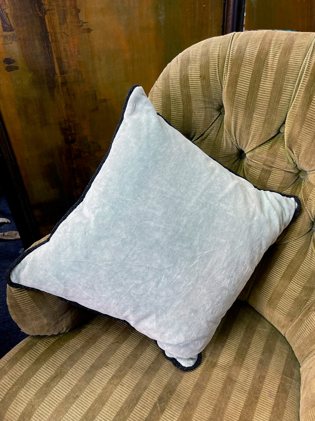 Vintage Floral Beaded &amp; Needlepoint Velvet Pillow