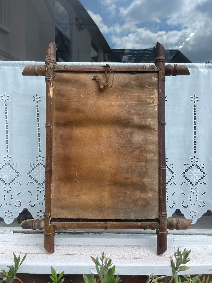 Vintage French Dark Faux Bamboo Mirror