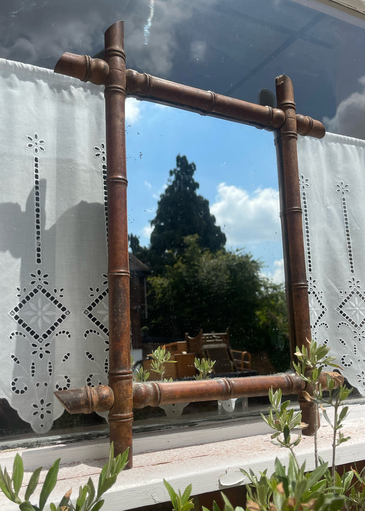 Vintage French Dark Faux Bamboo Mirror