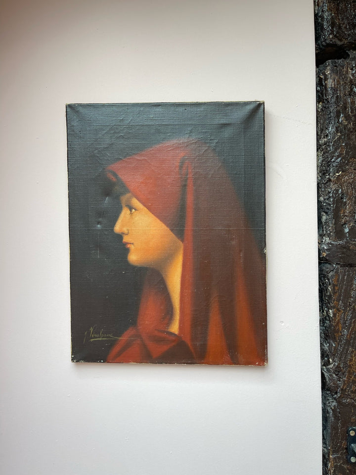 Vintage French Saint Fabiola Oil Painting