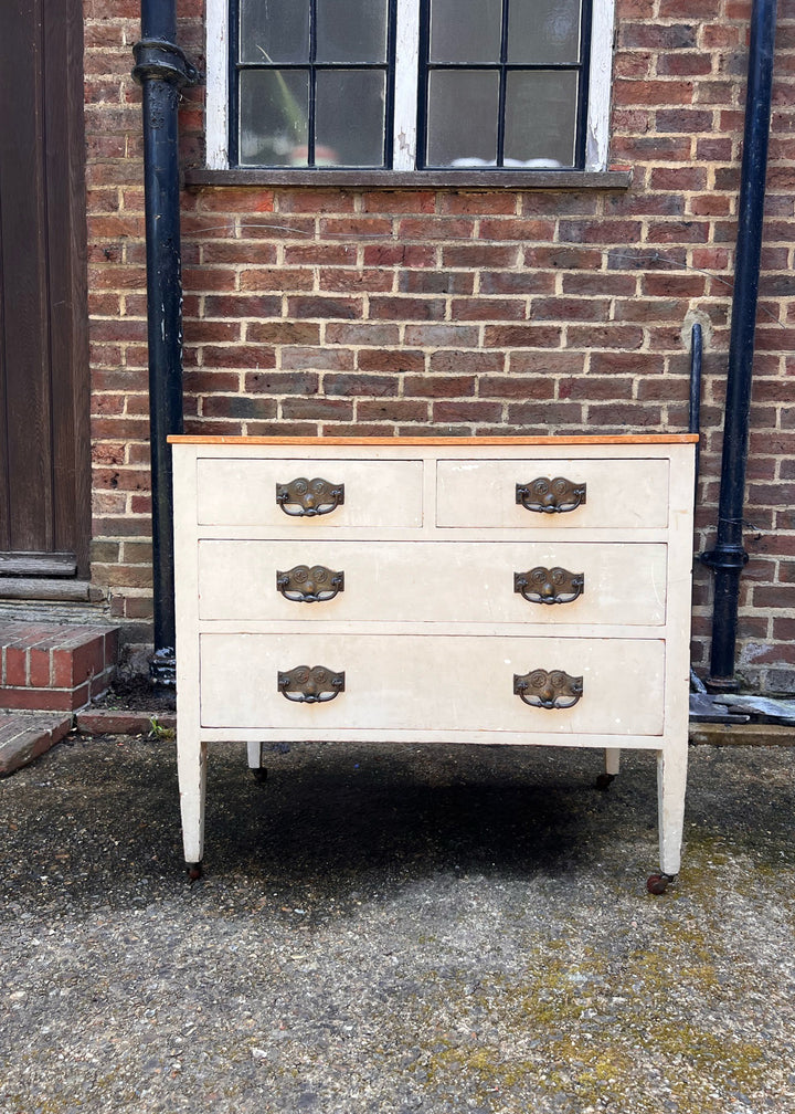 Vintage Off White Chest of Drawers with Pine Top