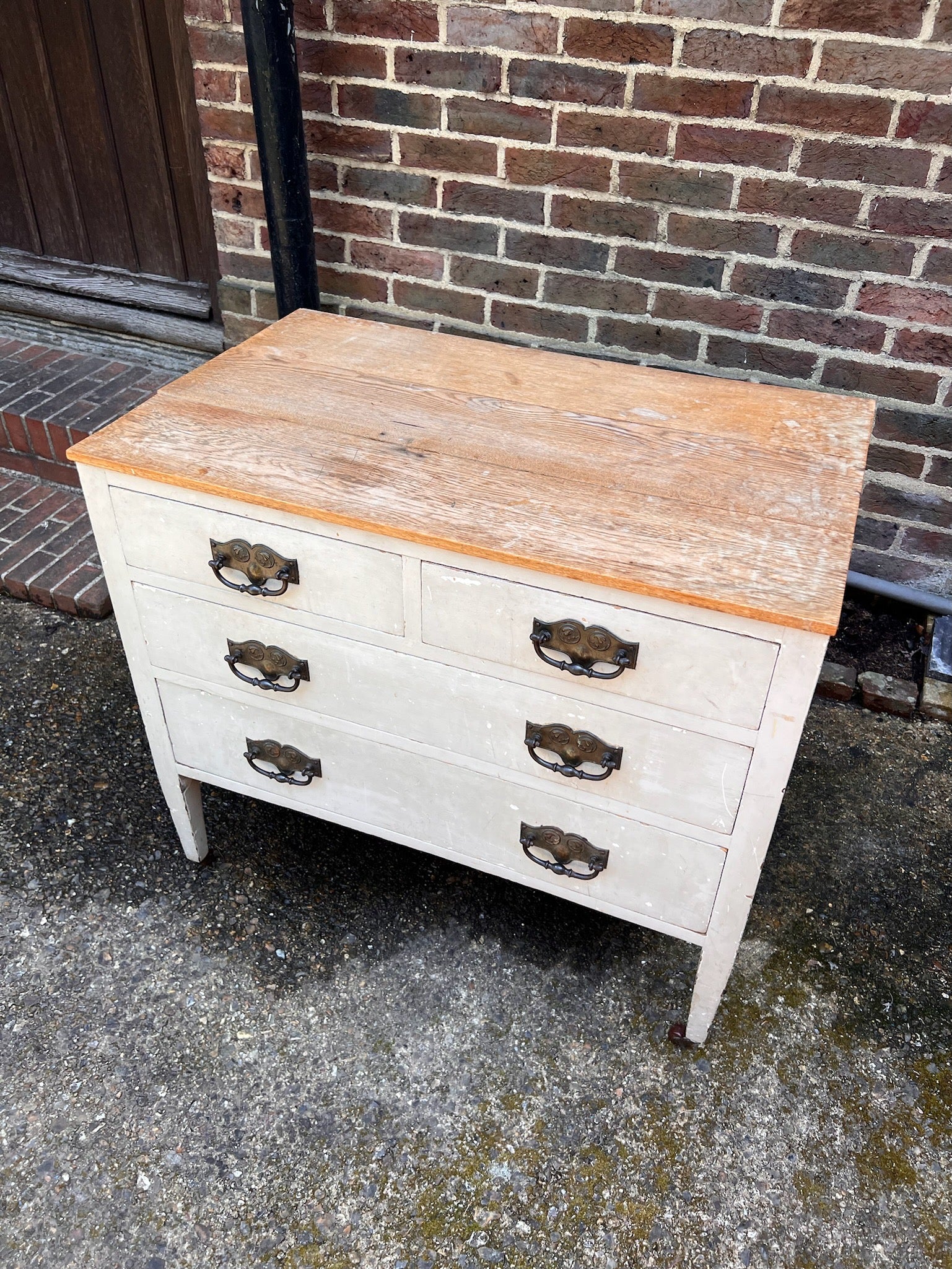 Vintage Off White Chest of Drawers with Pine Top