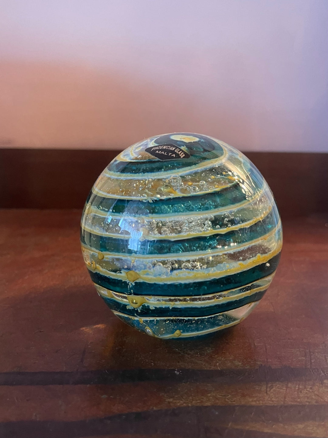 Vintage Phoenician Teal Swirl Globe Paperweight