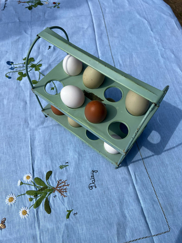 Vintage Duck Egg Green Metal Tiered 16 x Egg Rack
