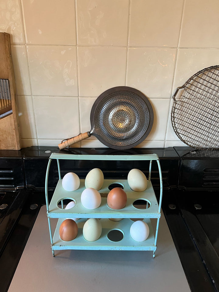 Vintage Duck Egg Green Metal Tiered 16 x Egg Rack