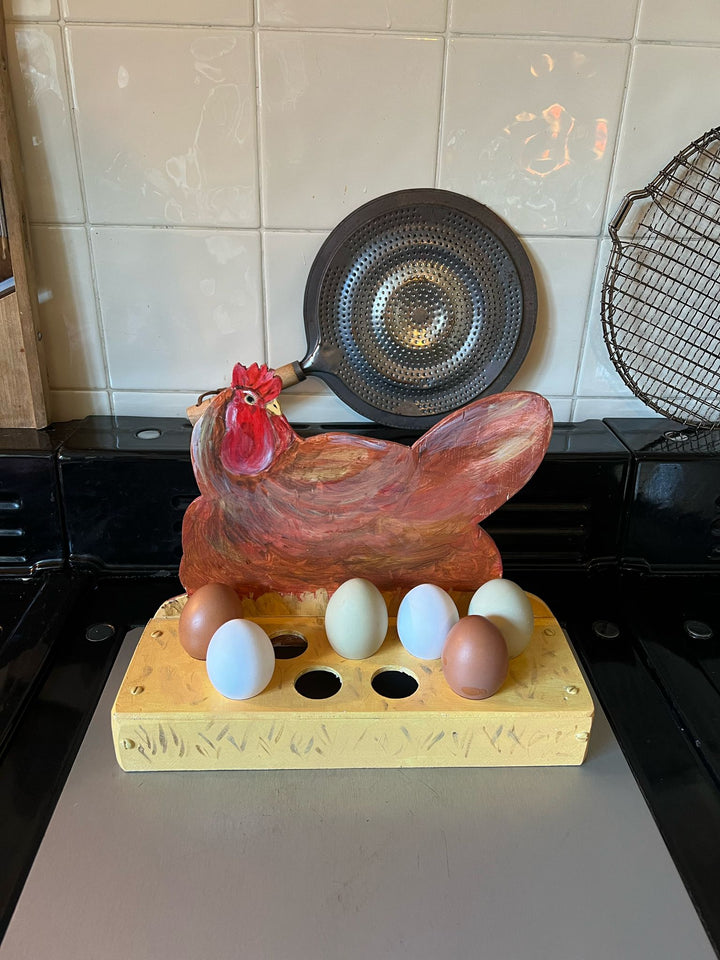 Vintage Hand Painted Wooden Egg Rack x 9