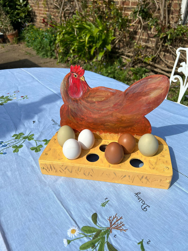 Vintage Hand Painted Wooden Egg Rack x 9