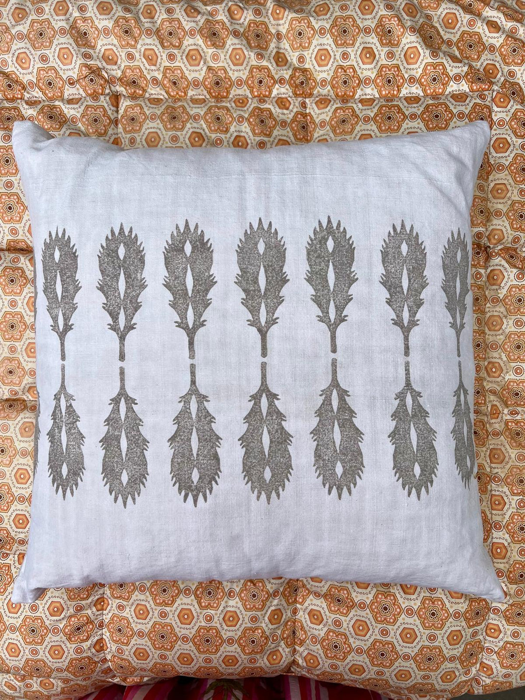 Indian Feather Antique French Linen Pillow