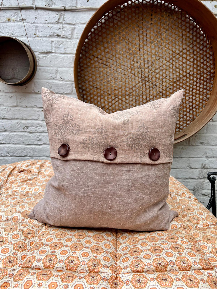 19c French Hemp Cushion Naturally Dyes