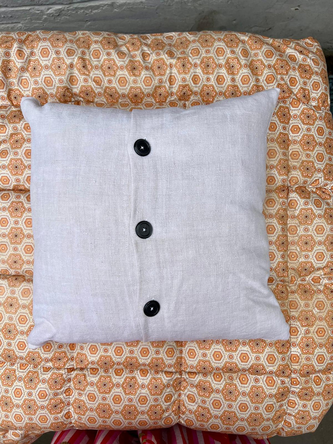 Indian Block Printed Antique French Linen Cushion