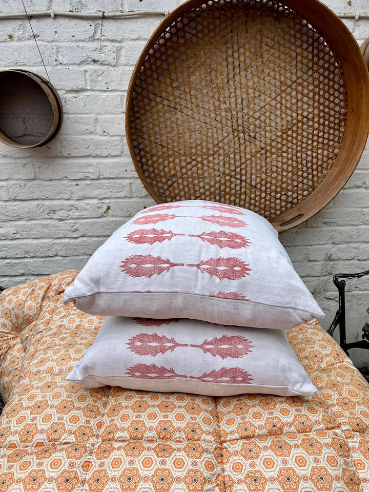 Indian Block Printed Antique French Linen Cushion