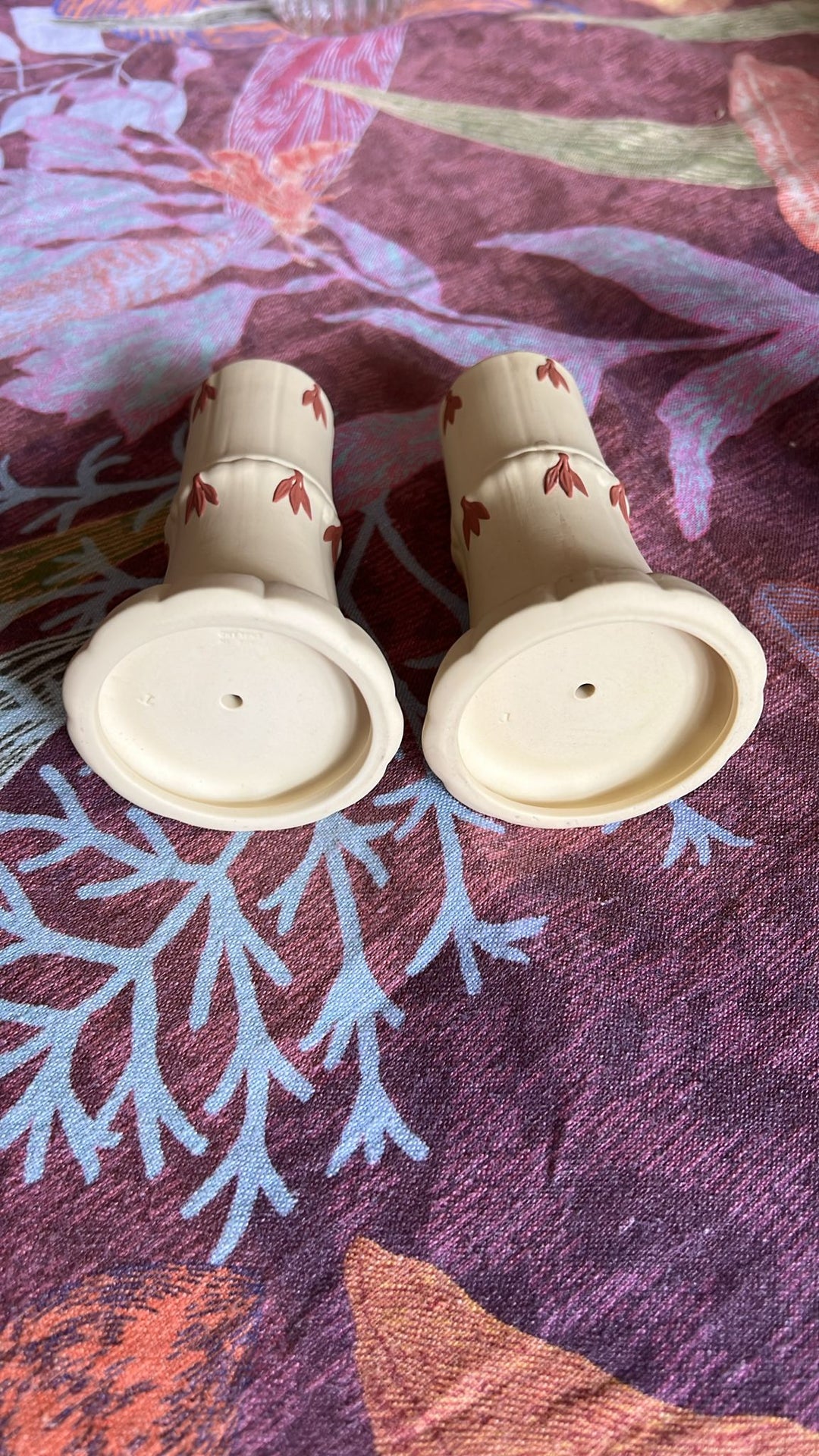Jasper Ware Faux Bamboo pair of Caneware candlesticks