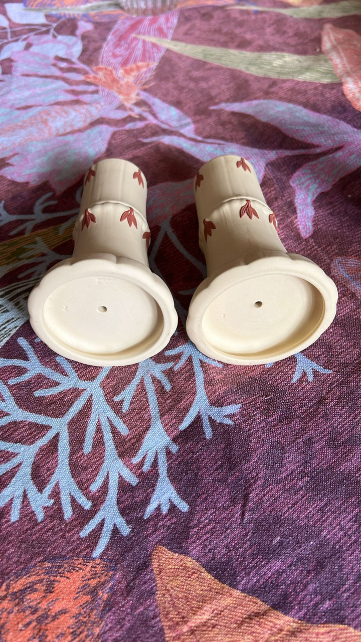 Jasper Ware Faux Bamboo pair of Caneware candlesticks
