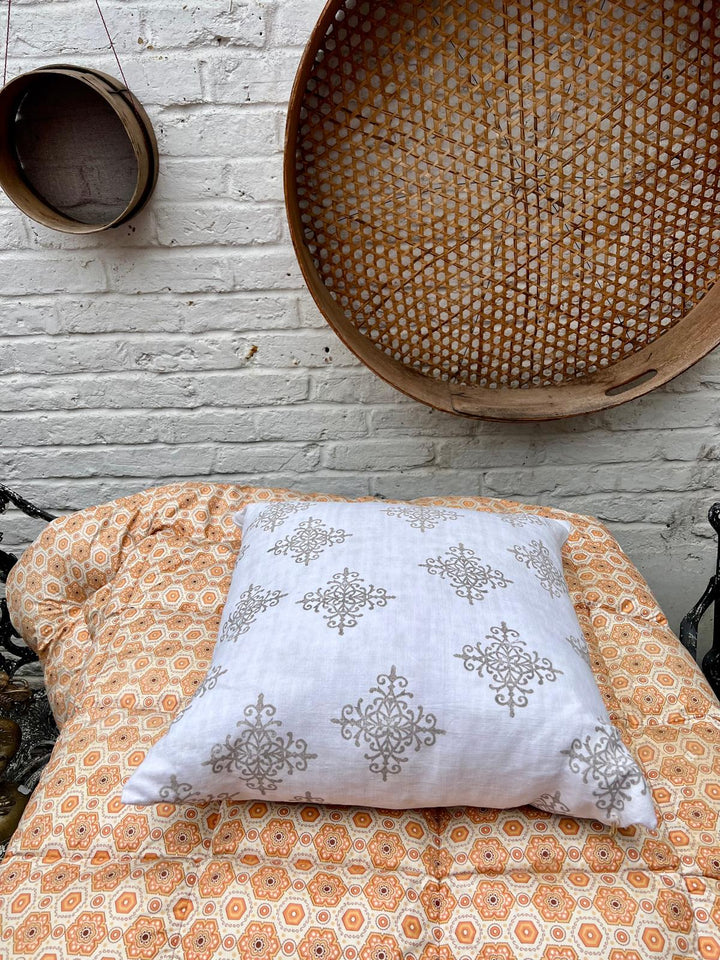 Block Printed Antique French Linen Cushion
