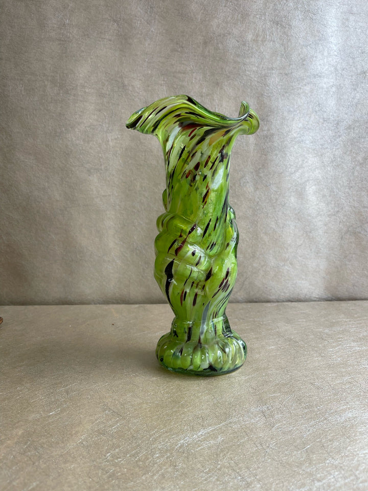 Green Flecked Murano Hand &amp; Torch Vase