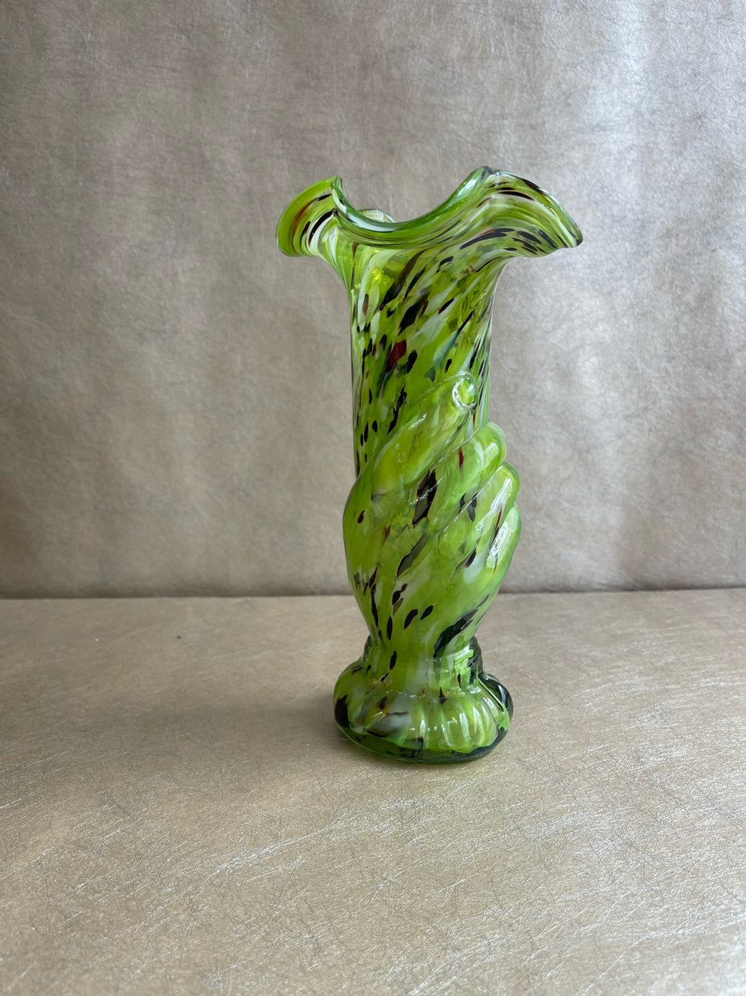 Green Flecked Murano Hand &amp; Torch Vase