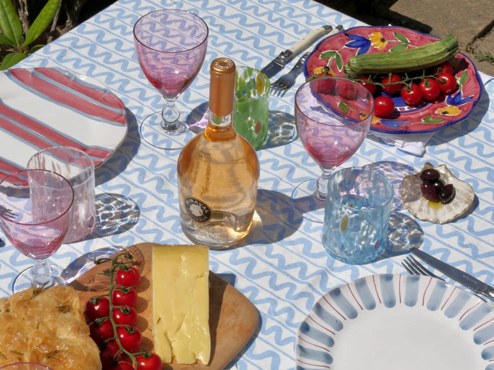 Wiggle Linen Tablecloth - Blue 