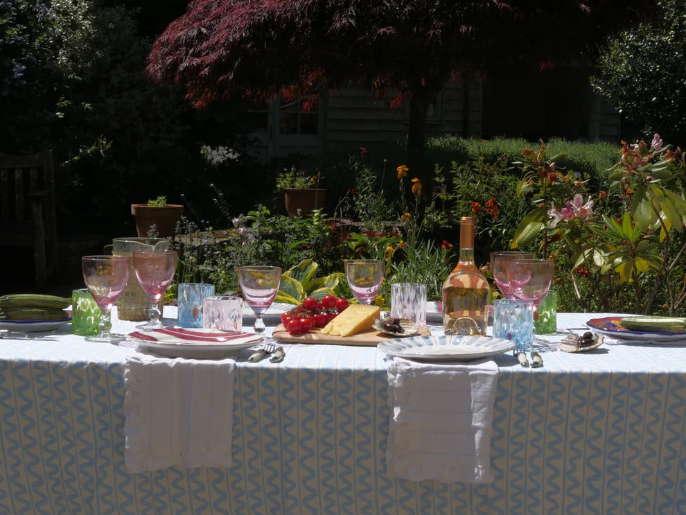 Wiggle Linen Tablecloth - Blue 