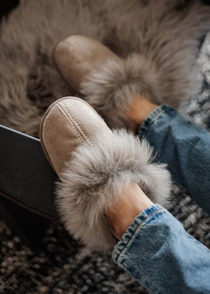 Evelina Sheepskin Slip On Slippers - Stone