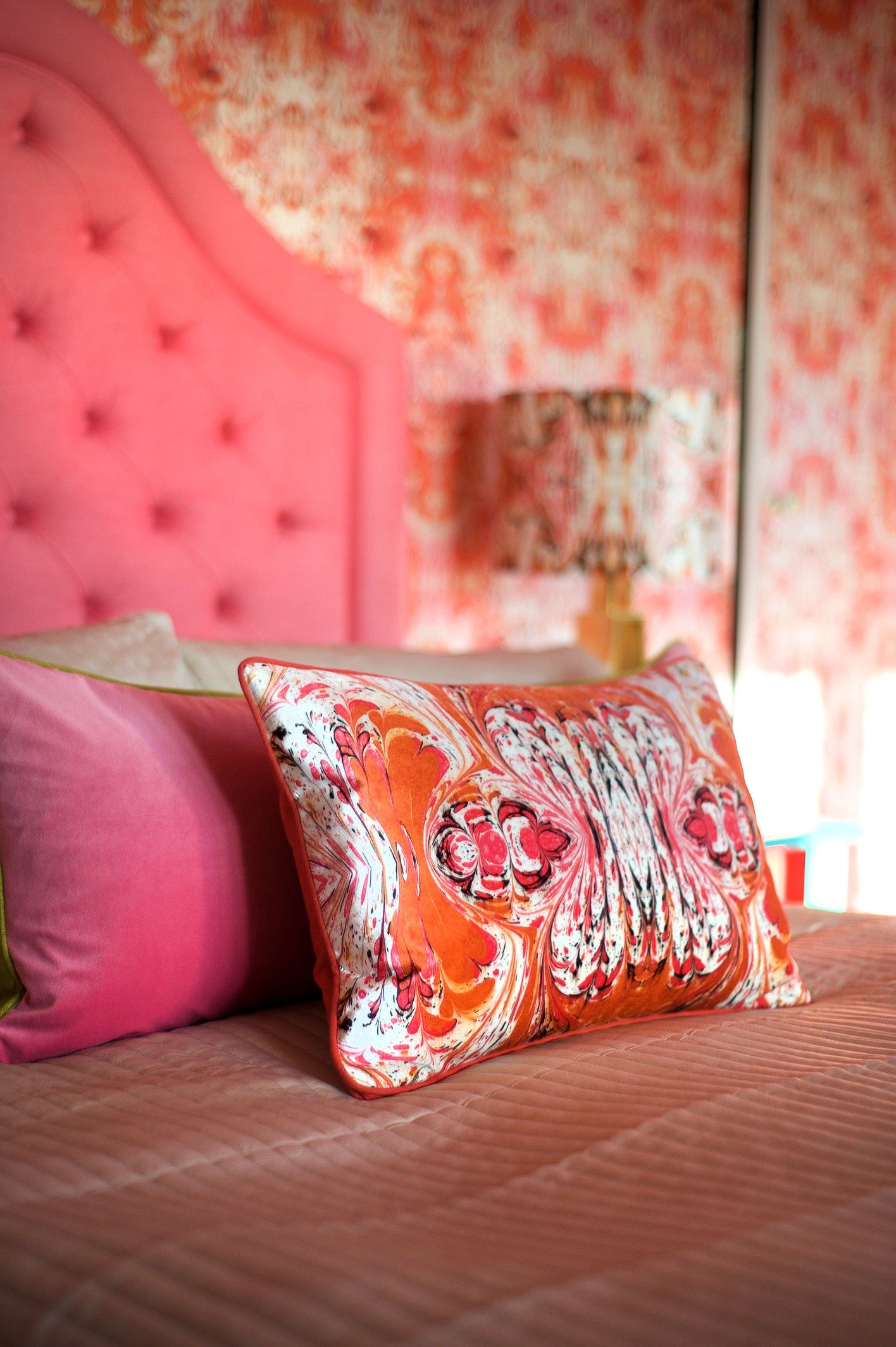 Orange Feathered Oblong Cushion