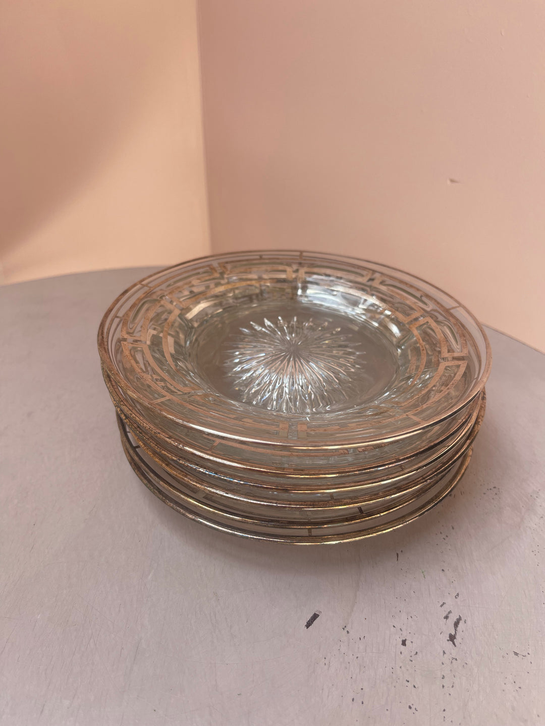 Silver Overlay Dessert Plates Set of Six