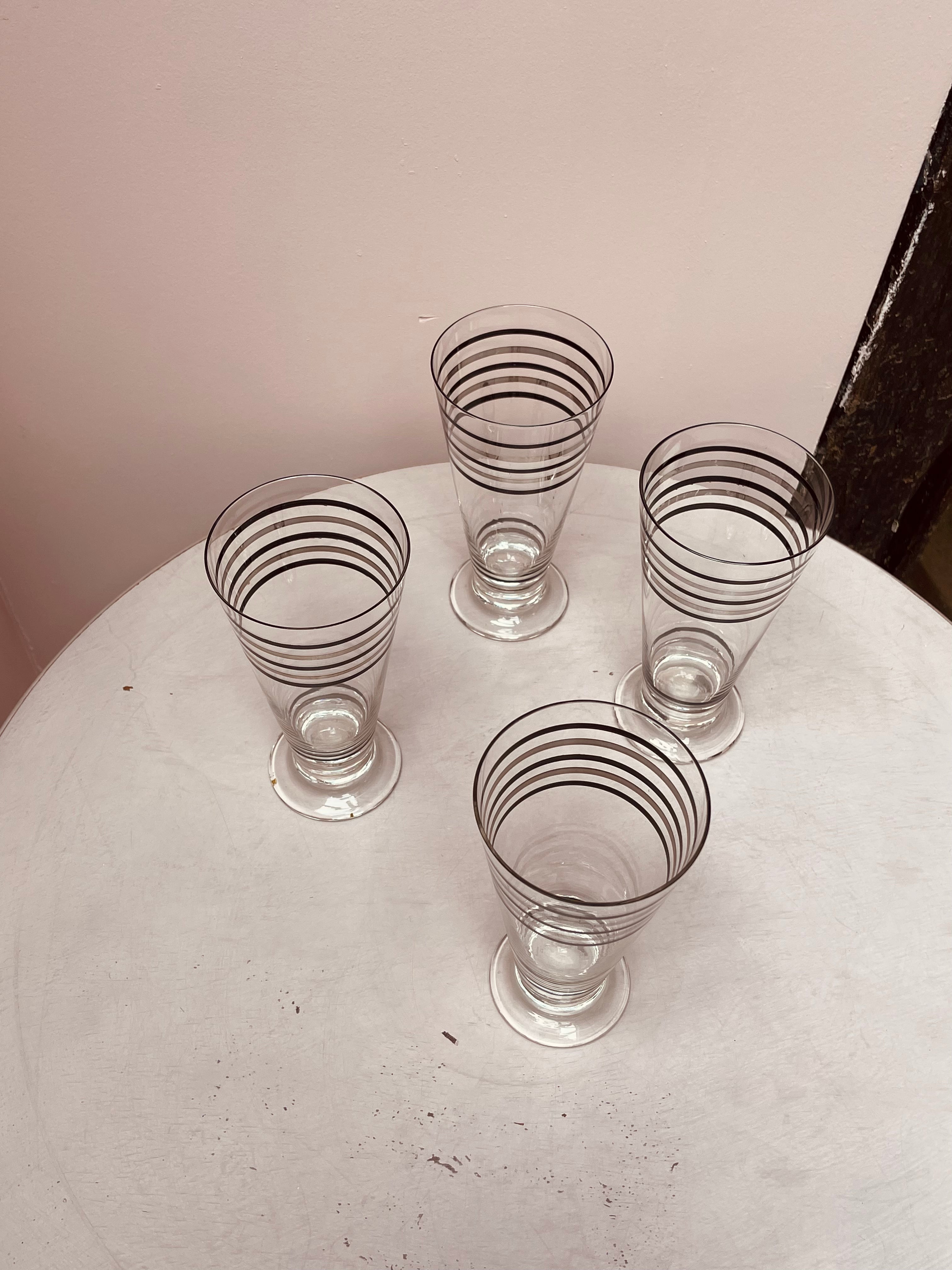 1950's Striped Black & Silver Tumblers Set of Four