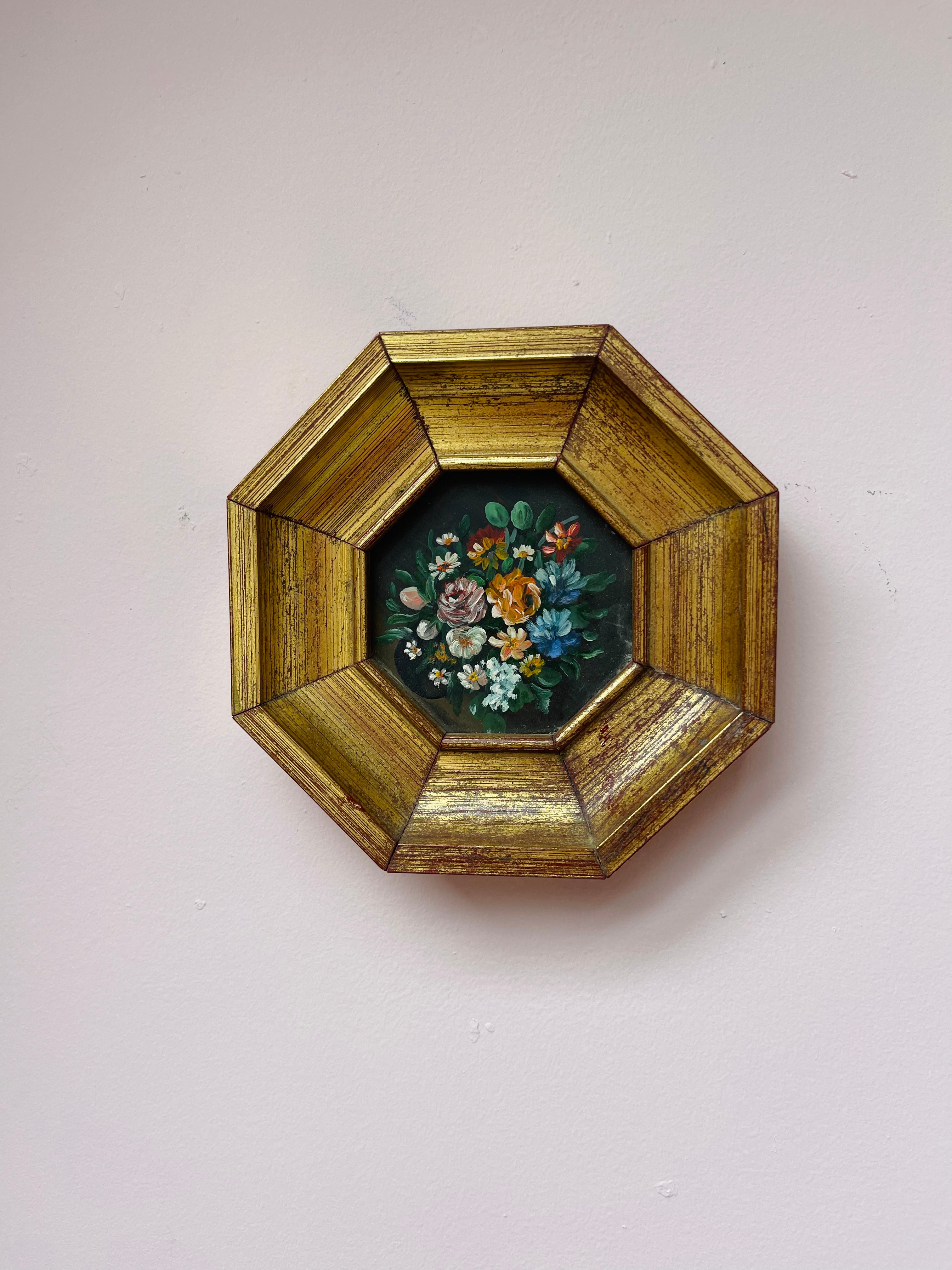 Miniature Octagonal Italian Oil Painting