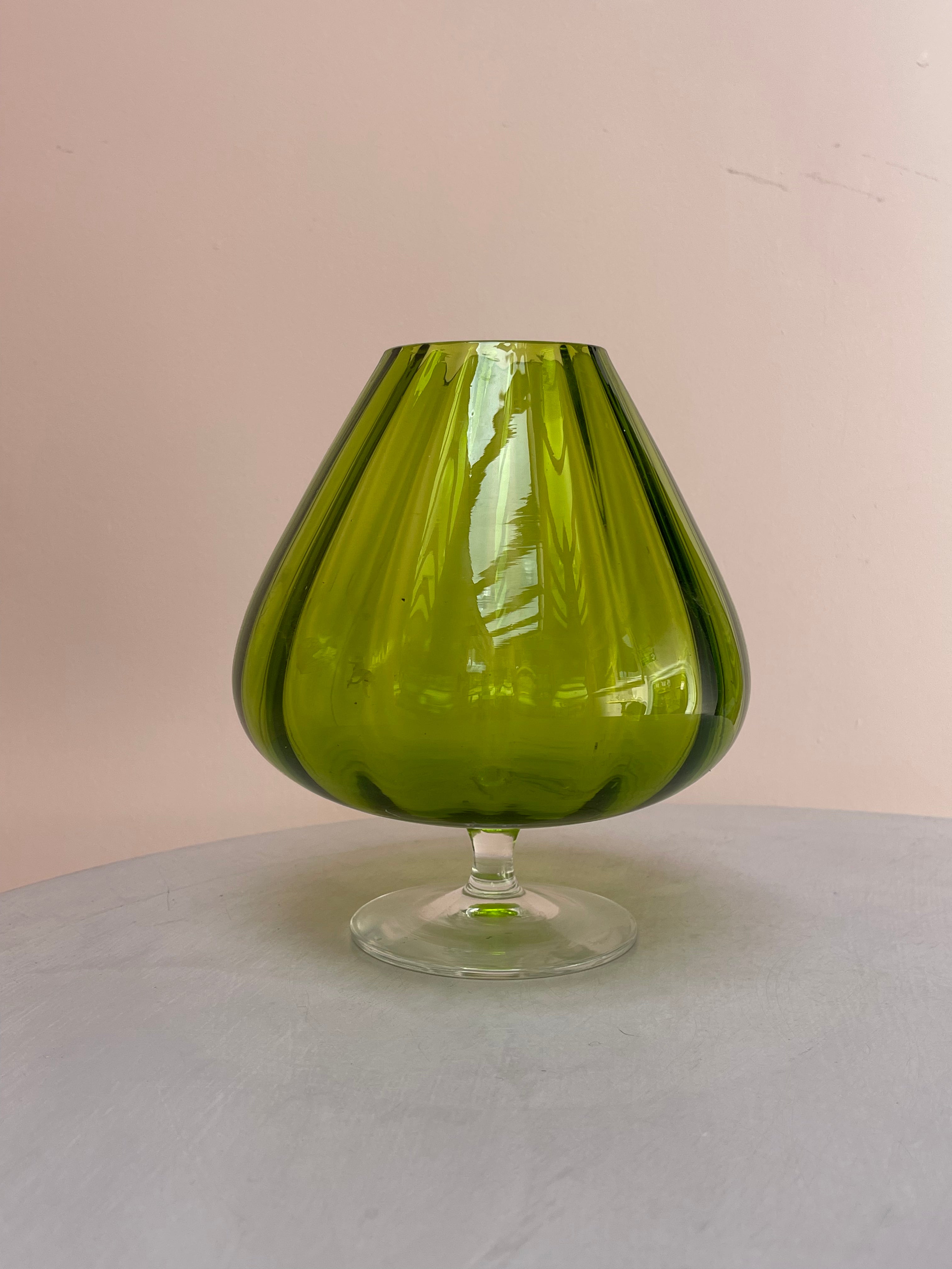Handblown Green Onion Pedestal Vase