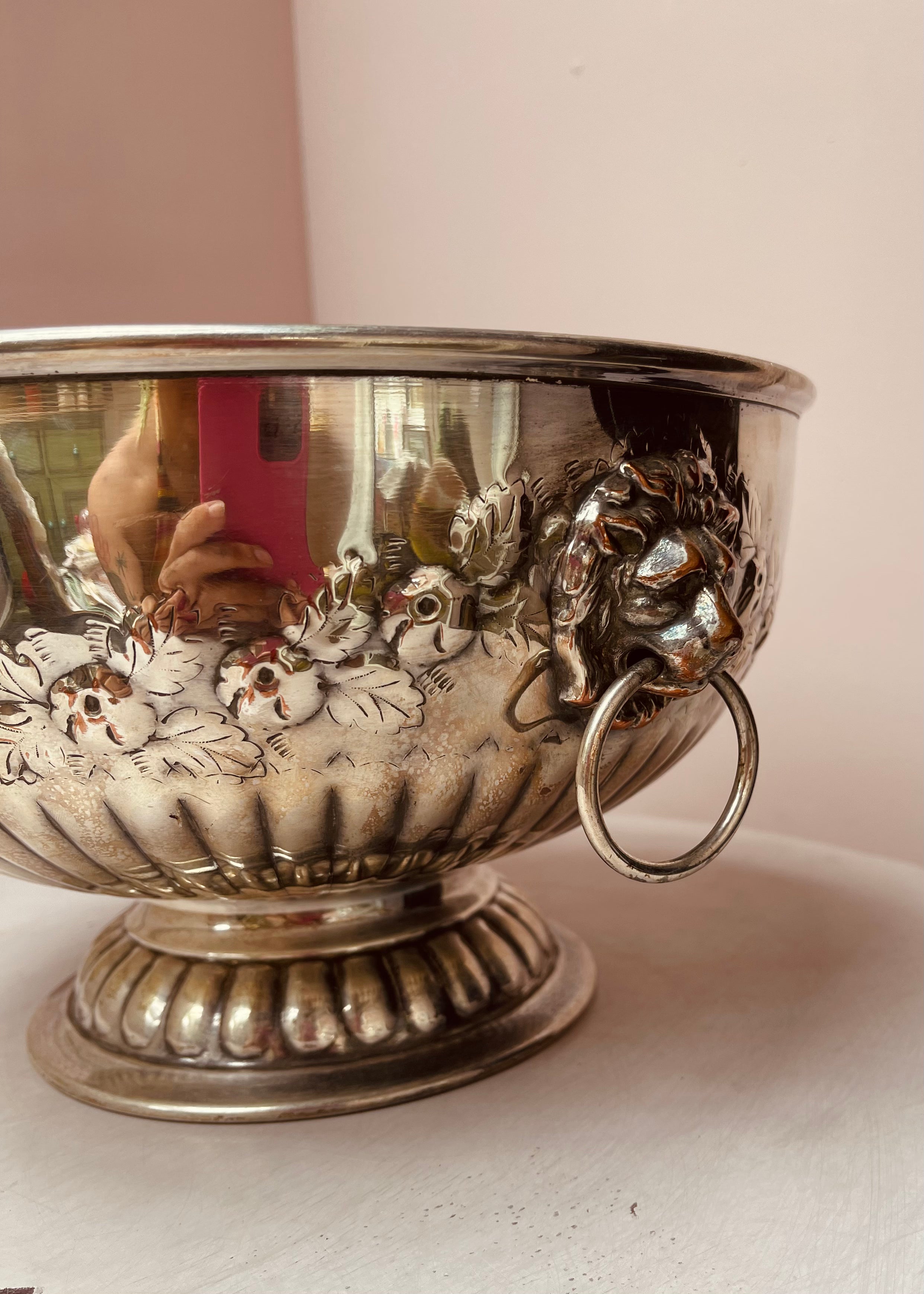 Silver Plated Lion Punch Bowl