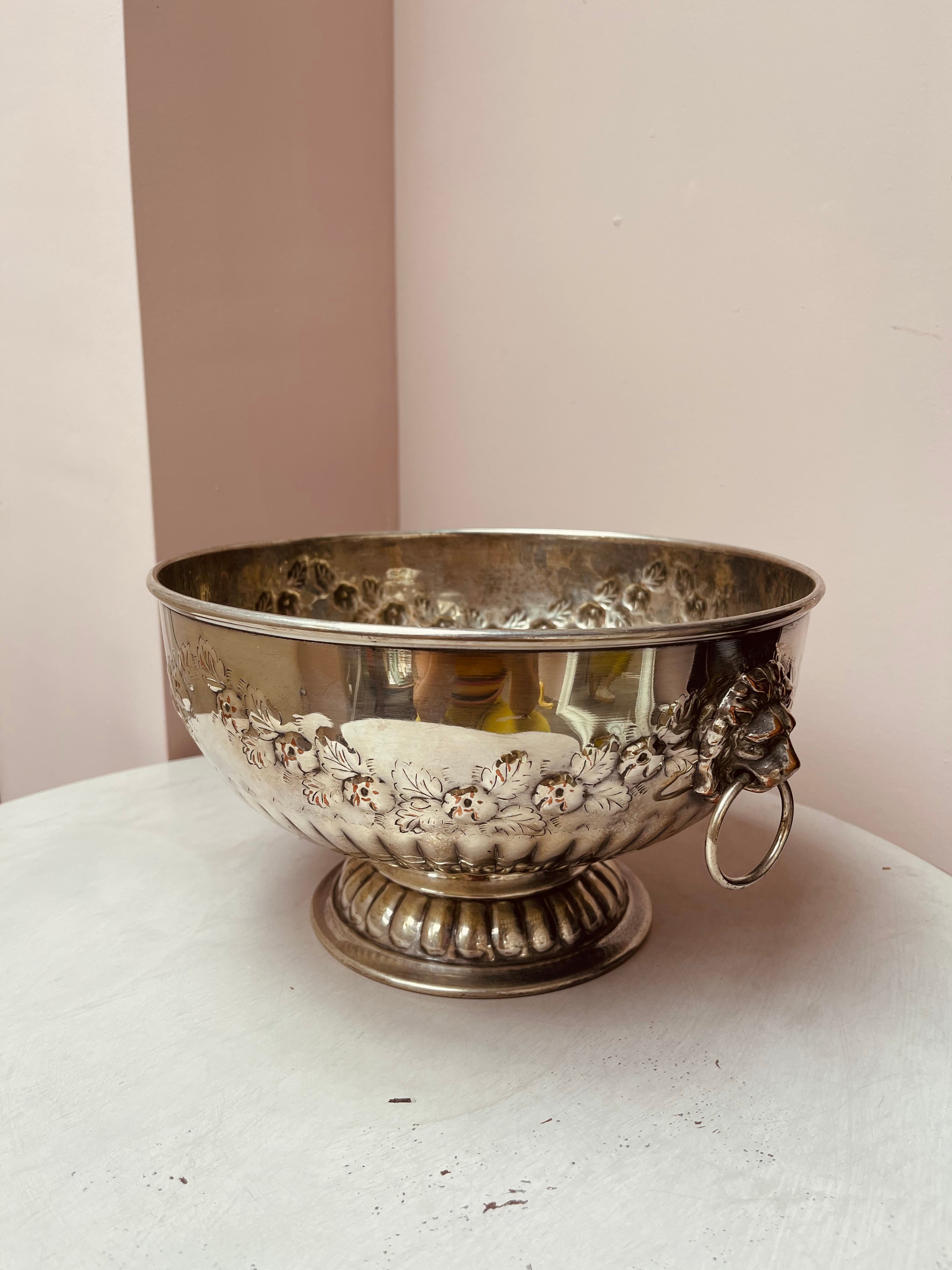 Silver Plated Lion Punch Bowl