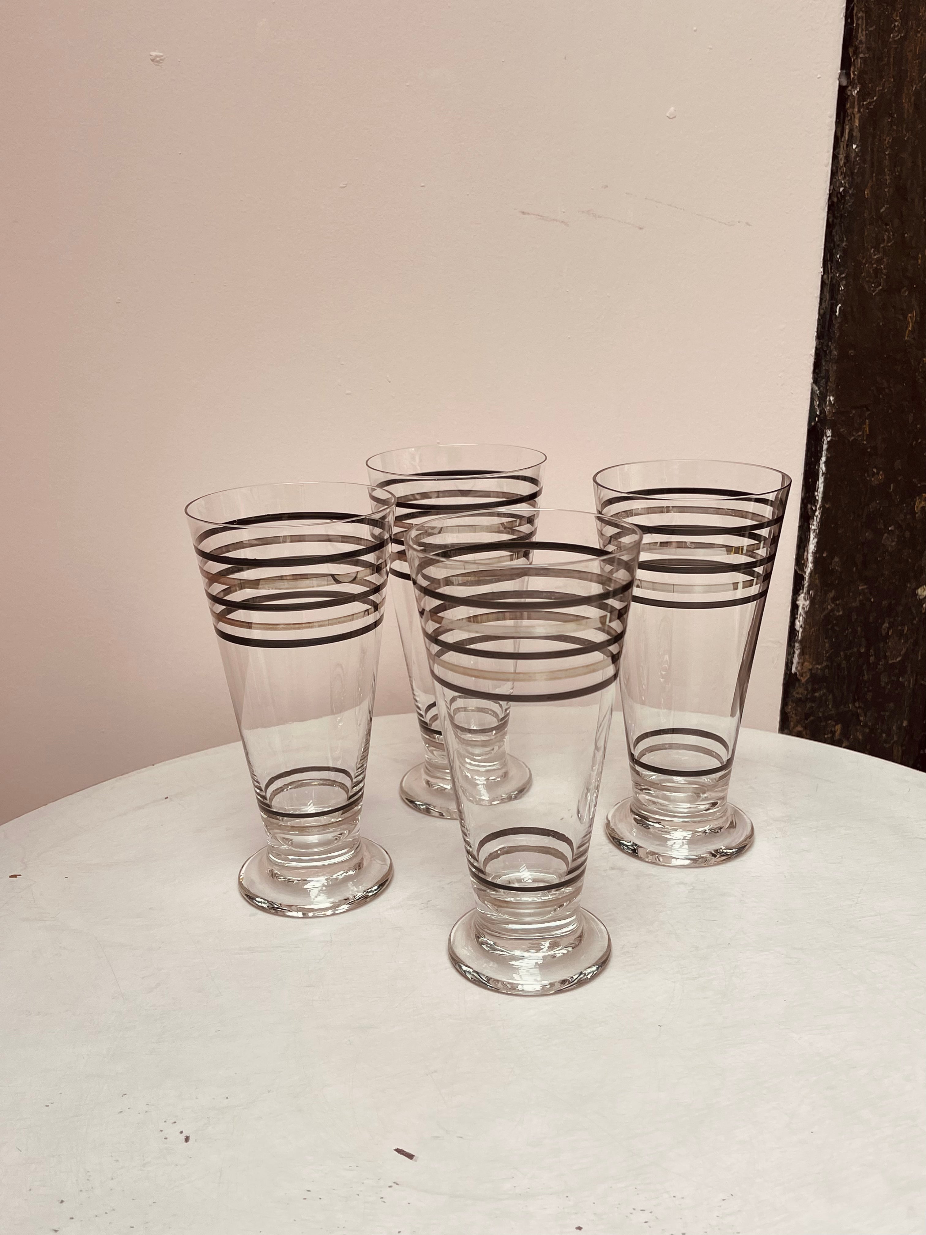 1950's Striped Black & Silver Tumblers Set of Four
