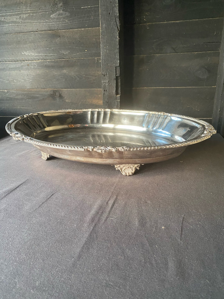 Large Plated Silver Deep Tray with Feet
