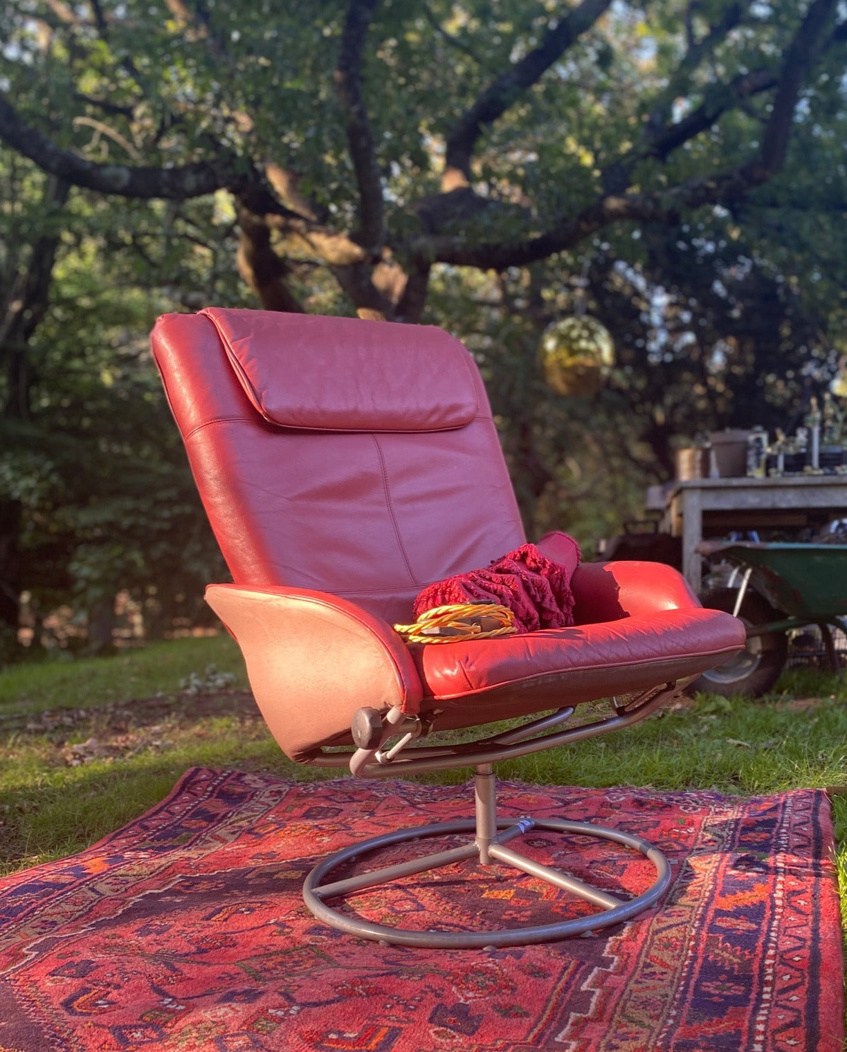 Mid-Century Red Leather Arm Chair