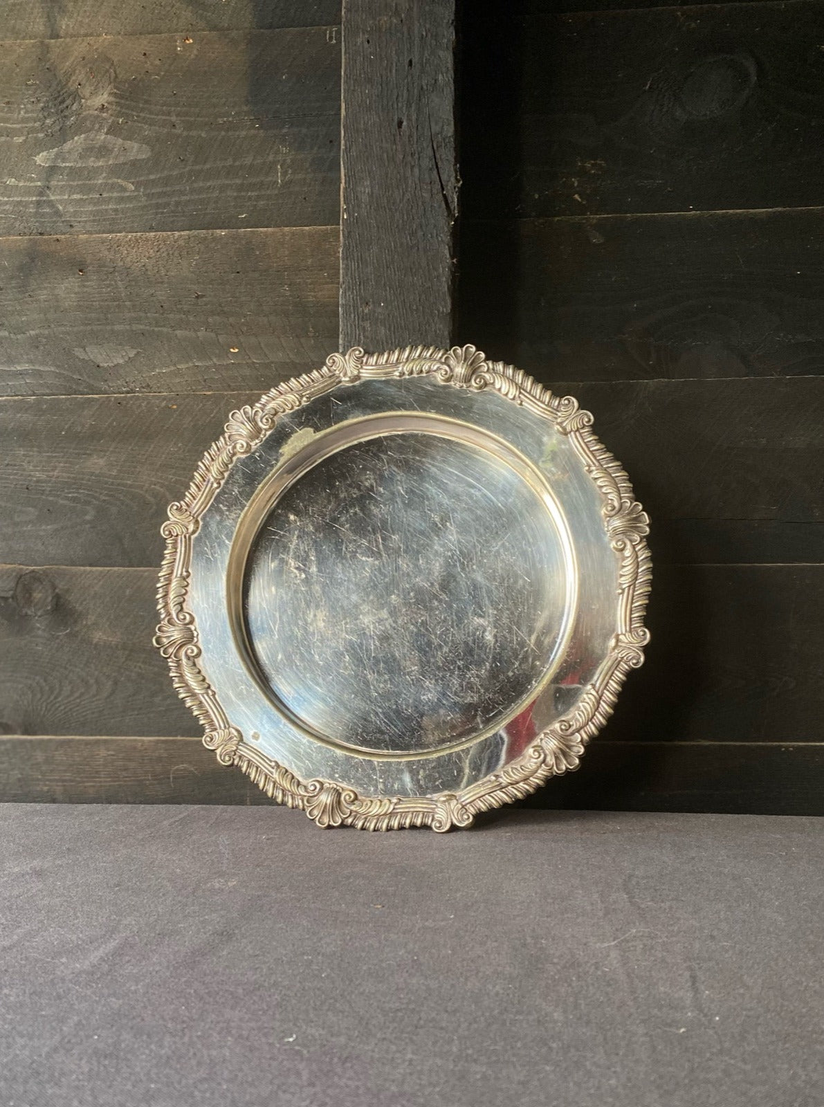 Ornate Silver Plated Circular Drinks Tray