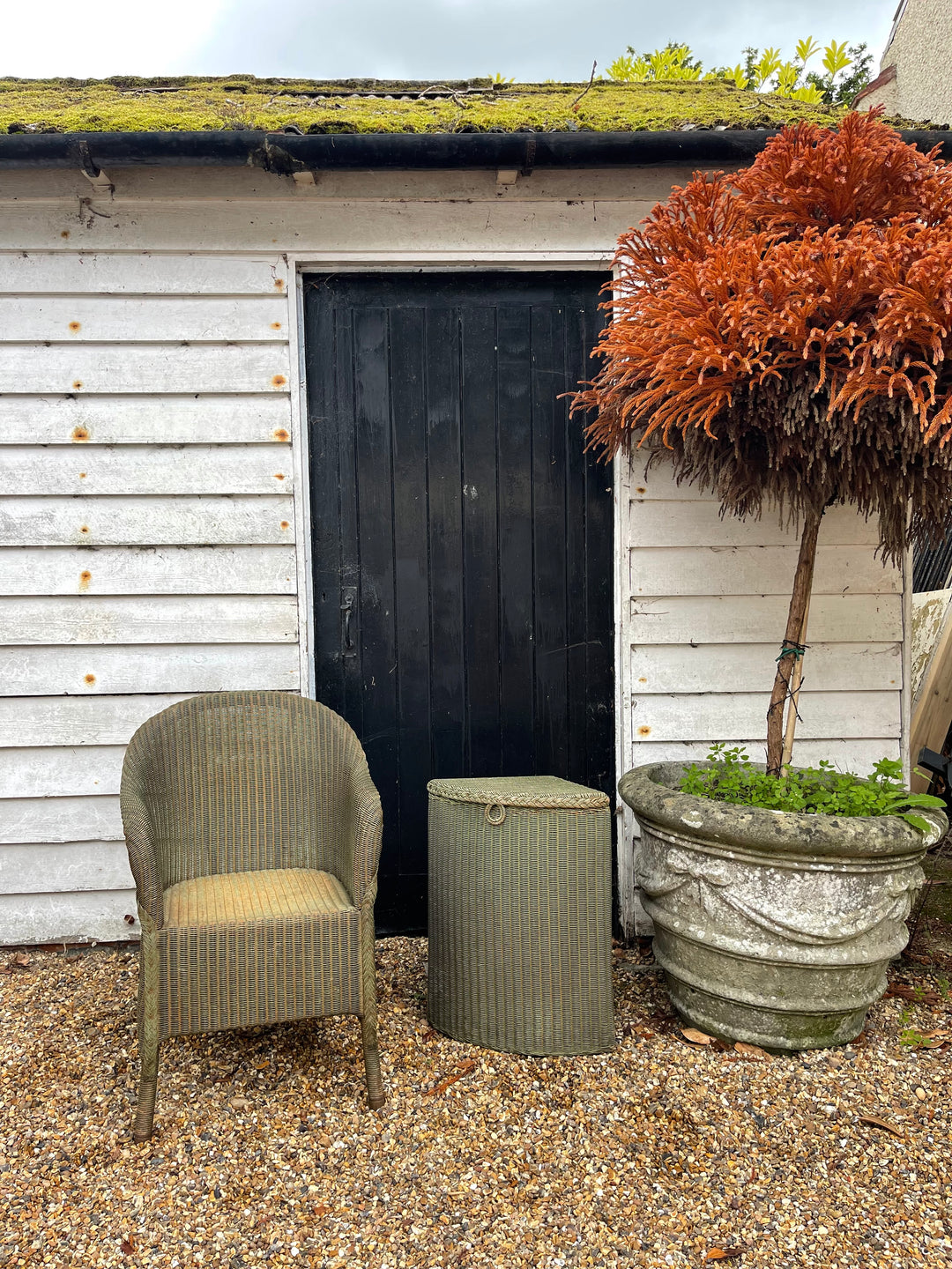 1930's Lloyd Loom Green Chair & Wash Basket