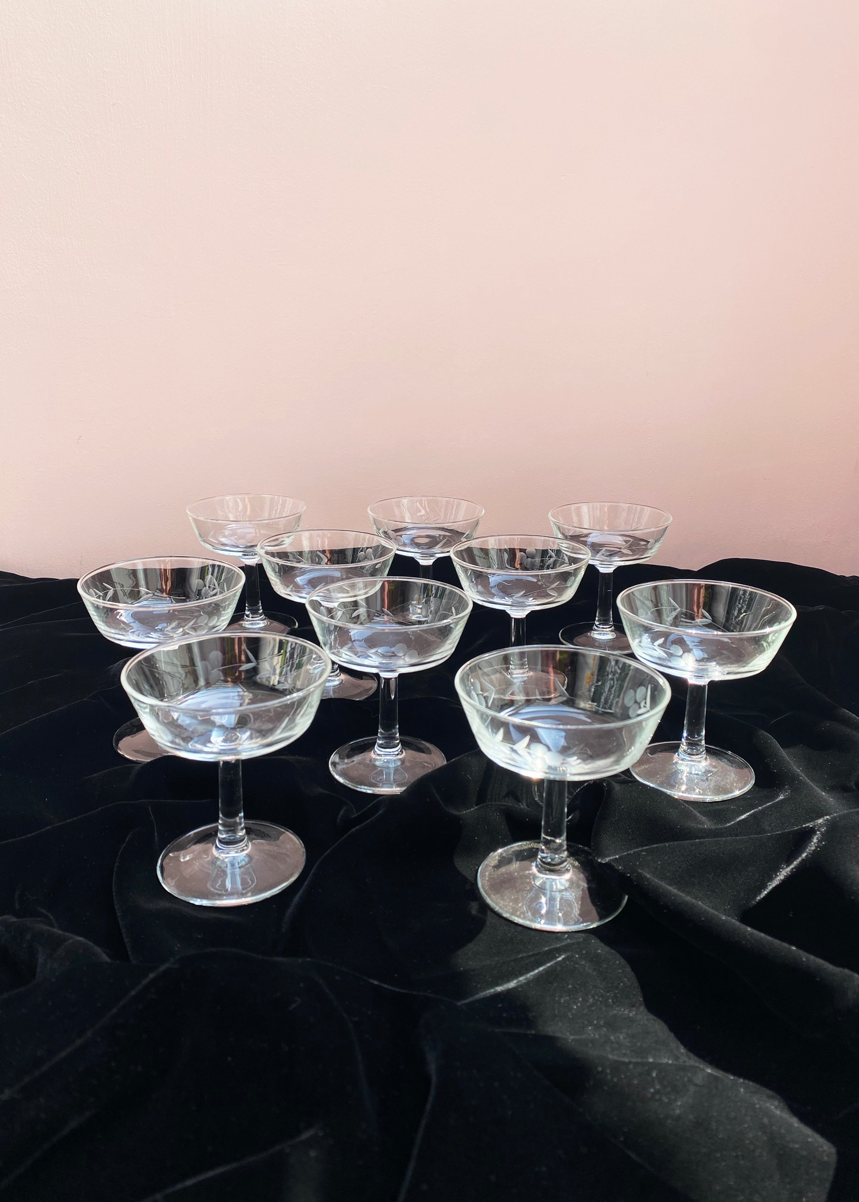 1950s Glass Champagne Coupes Set of Nine