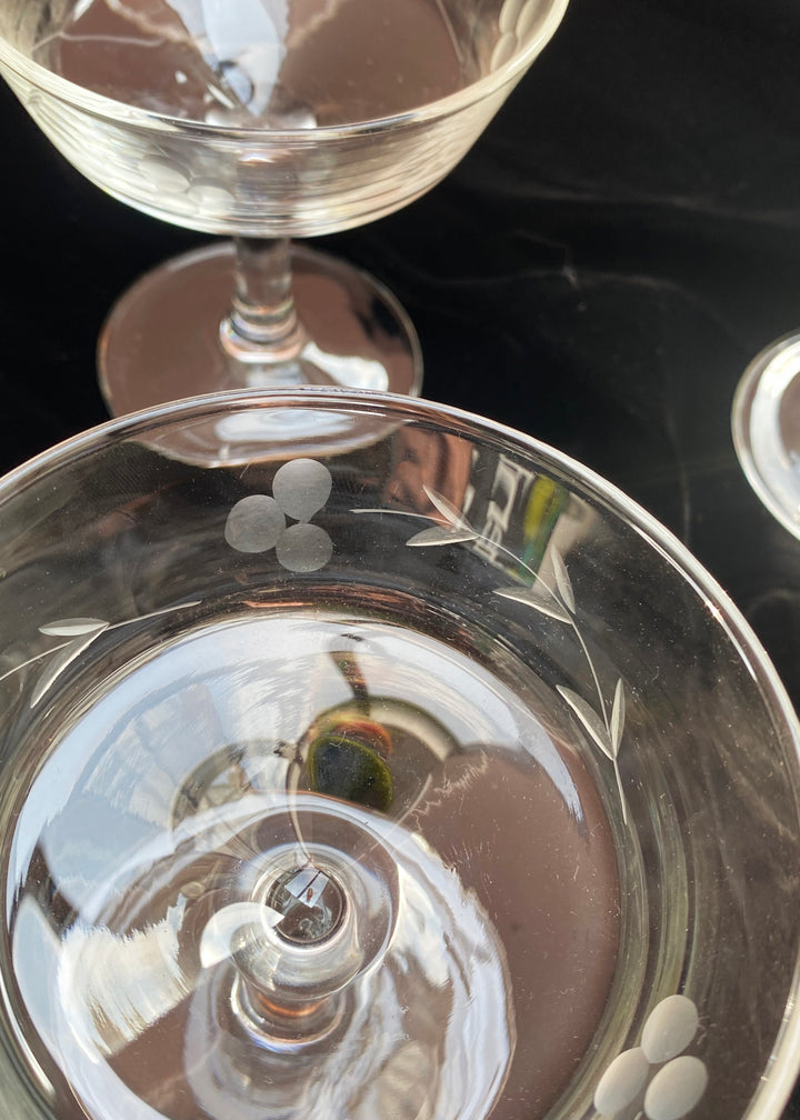 1950s Glass Champagne Coupes Set of Nine