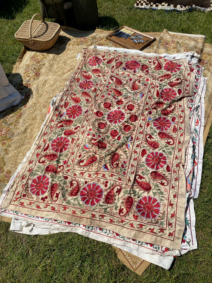 Burgundy Silk on Rich Biscuit Silk Suzani Panel