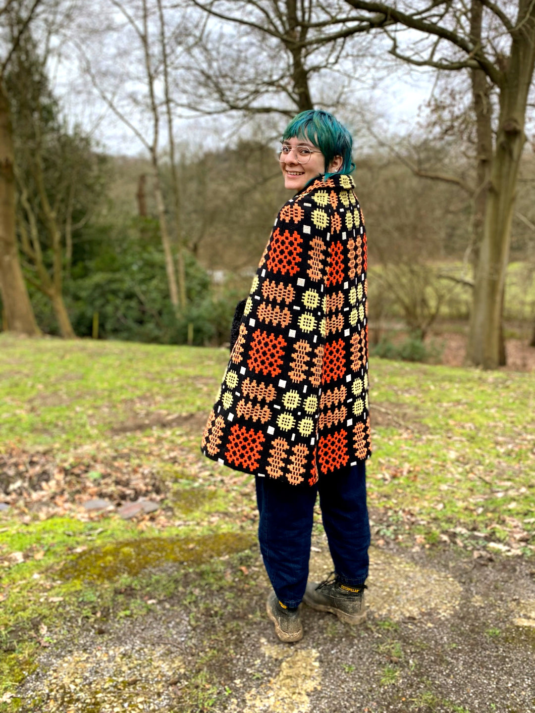 Vintage Orange Welsh Woollen Cape