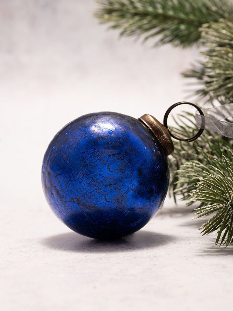 Cobalt Crackle Glass Bauble- 4 Sizes