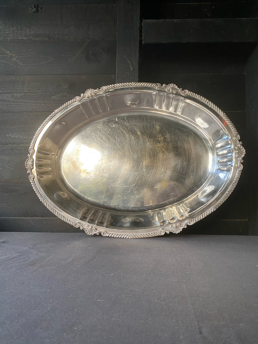 Large Plated Silver Deep Tray with Feet