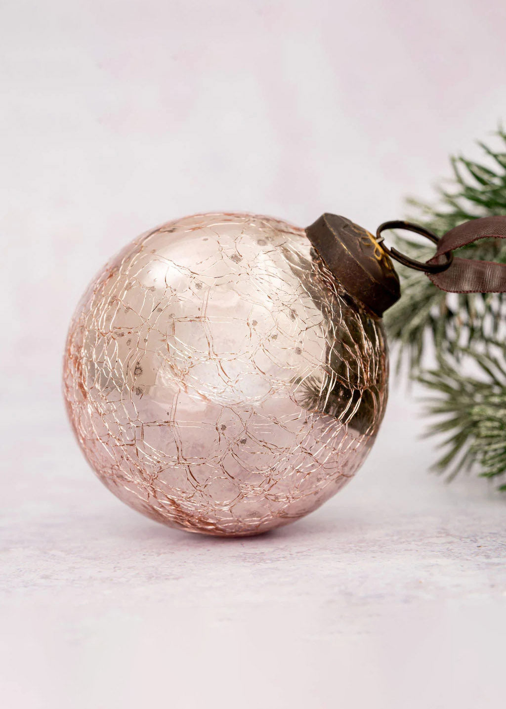 Rose Crackle Glass Bauble - Four Sizes